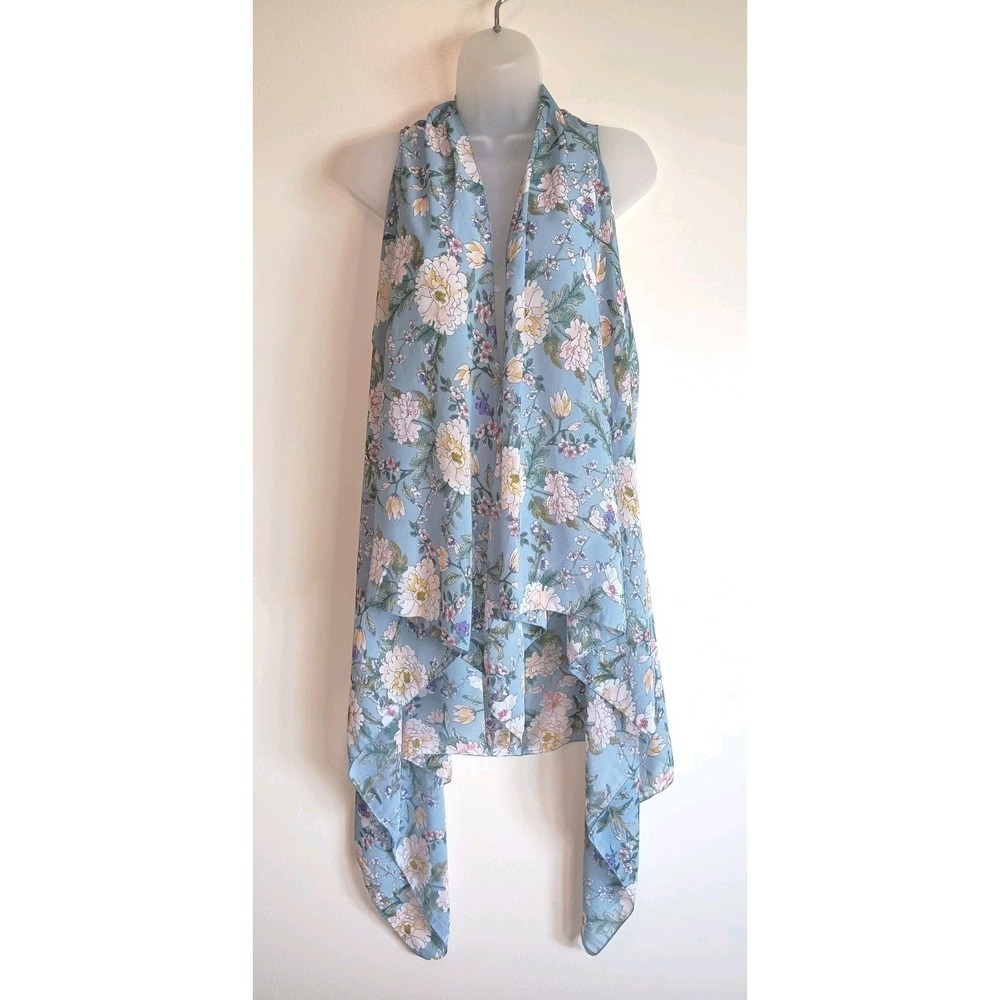 Boho Floral Waterfall Vest Duster Sleeveless Kimono Cottagecore Semi Sheer OS